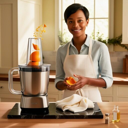 A woman making orange oil for pest control