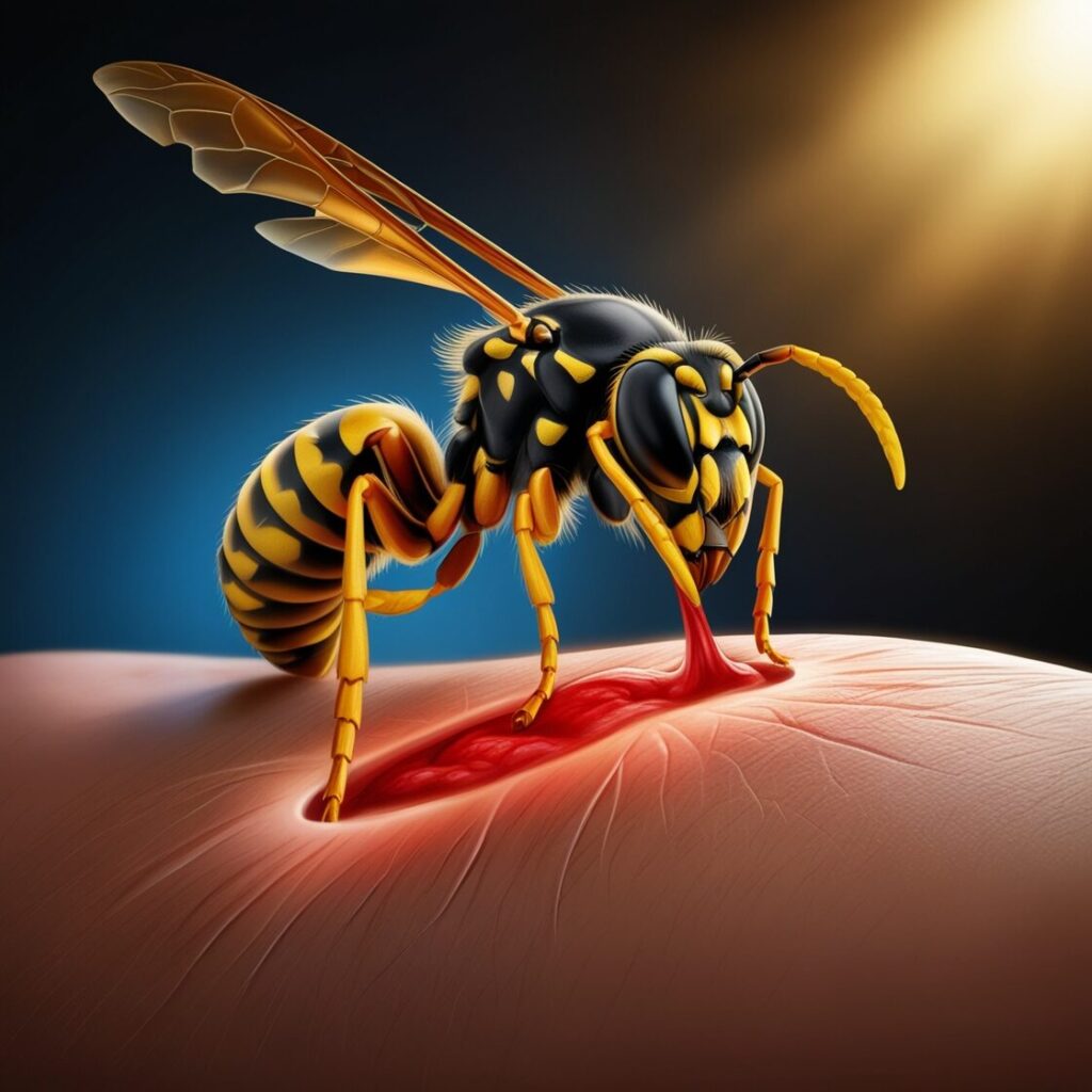 Wasp sting safety: a picture of a man stinging a man